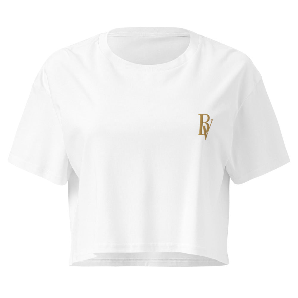 The Cropped Tee in White — chest BV